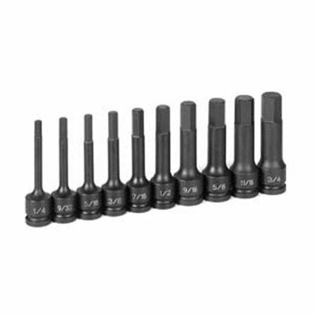 PINPOINT Grey Pneumatic  0.5 in. Drive 10 Piece 4 in. Length Fractional Hex Driver Set PI3476555